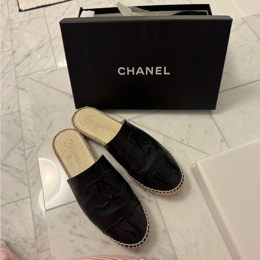 CHANEL Black Leather Mules
